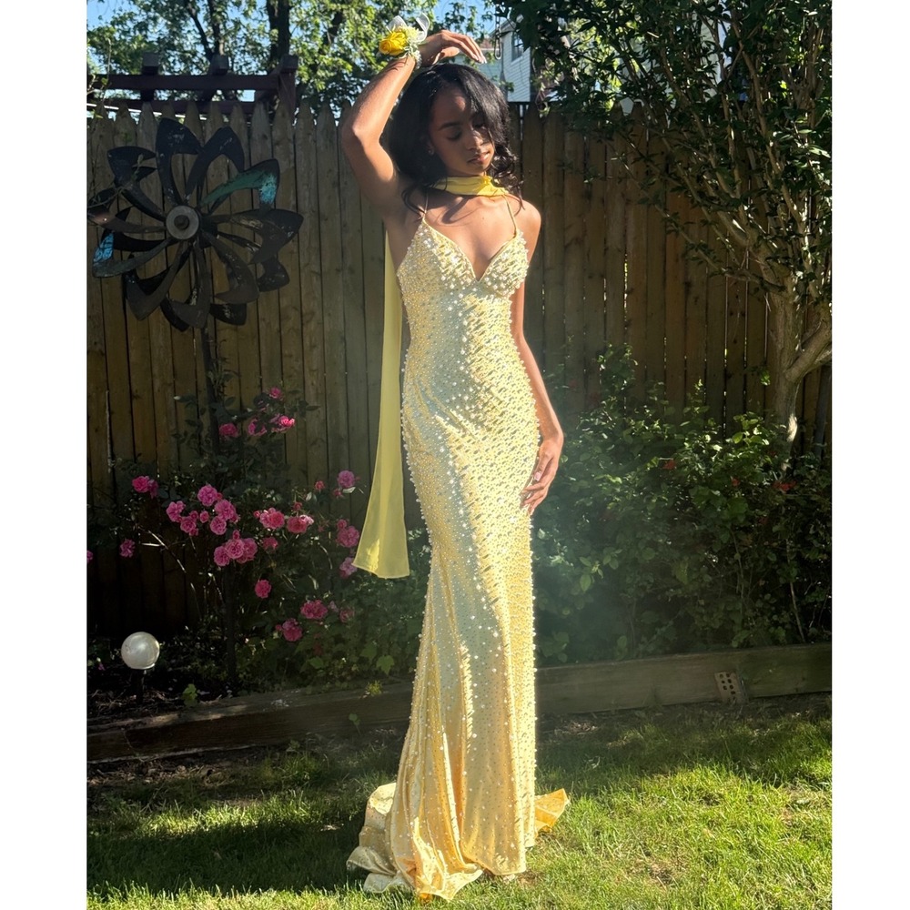 Sherri Hill Beaded Prom Gown Yellow Size 0